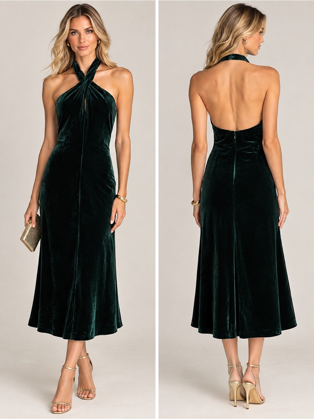 Lauren Ralph Lauren Vintage Silk Velvet Halter Gown Green Gem NWT 6